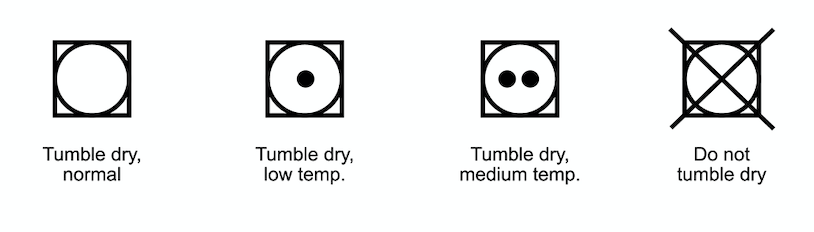 Tumble drying symbols on washing labels